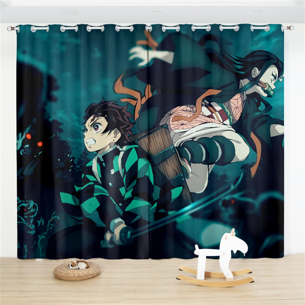 

3D Demon Slayer Sunshade Curtain 2 Panels Shinobu Giyuu Anime Window Drapes For Living Room Cartoon Custom Home Window Treatment