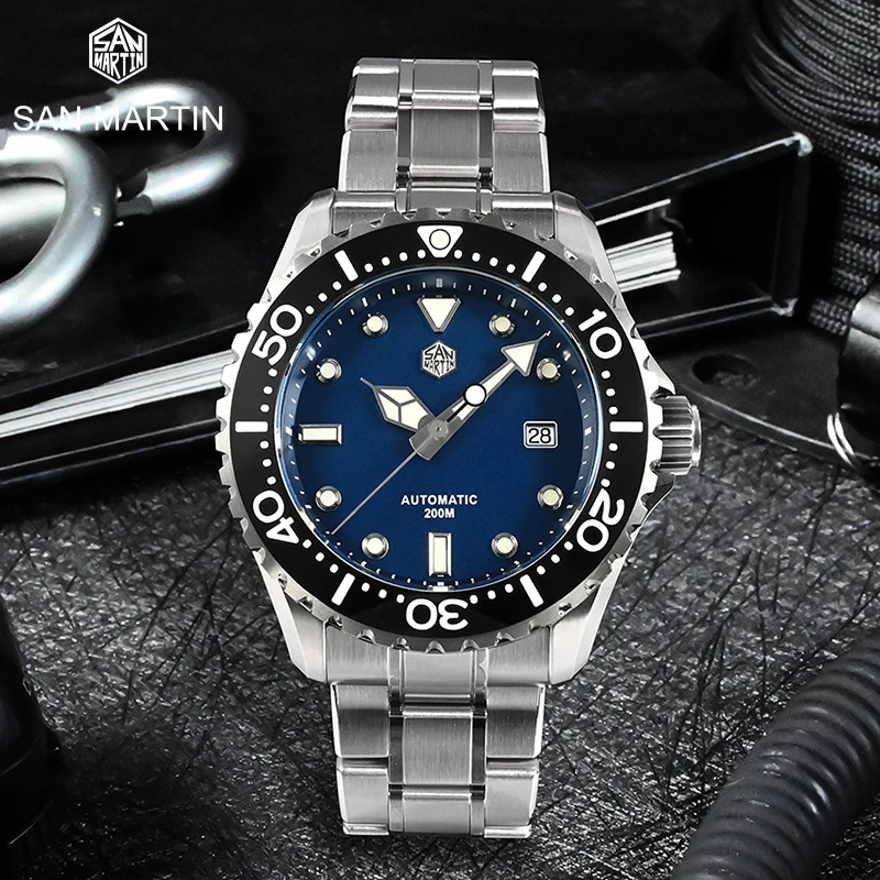 

San Martin 44mm Luxury Men 20Bar Diver Watch Classic High Quality Sapphire PT5000 Automatic Mechanical Watches BGW-9 Luminous