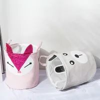 Laundry Basket Cartoon Foldable Cotton and Linen Toy Storage Bucket Household Storage Bag with Handle Wall Cabinet Organizer