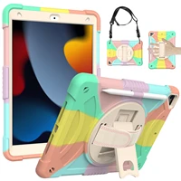 hx silicone case for ipad 10 2 inch rainbow dual layer hybrid impact resistant back cover with kickstand hand strap