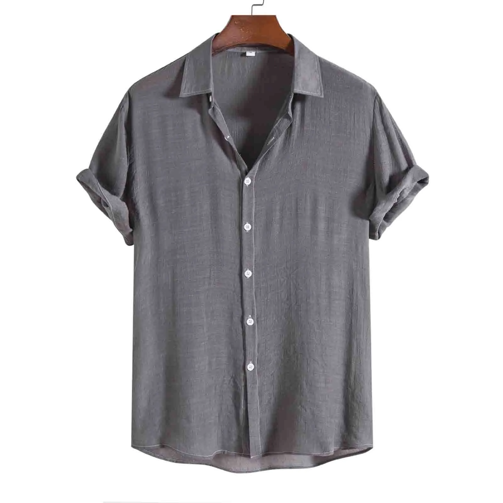 

Men Shirt Solid Color Shirts Summer Retro Beach Vacation Holiday Short Sleeves Casual Net Yarn Soft Breathable Blouse Chemise