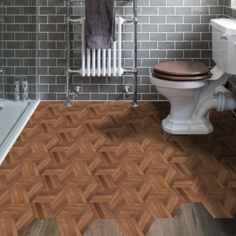 

10 Pcs Hickory Texture Hexagon Ground Stickers Waterproof Self-Adhesive Wall Sticker