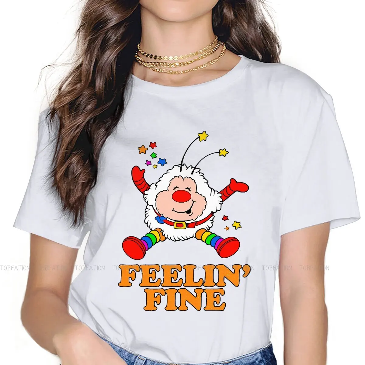 

Feelin' Fine Kawaii Girls Women T-Shirt Rainbow Brite 5XL Blusas Harajuku Casual Short Sleeve Vintage Oversized Tops