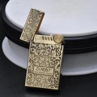 zorro pure copper carving milling personalized kerosene langsheng lighter with tangcao xiangyun 552 carved on five sides