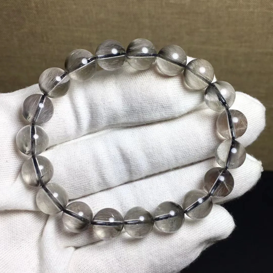 

10mm Natural Silver Brookite Platinum Rutilated Quartz Bracelet For Woman Man Beauty Gift Crystal Beads Strands Jewelry AAAAA