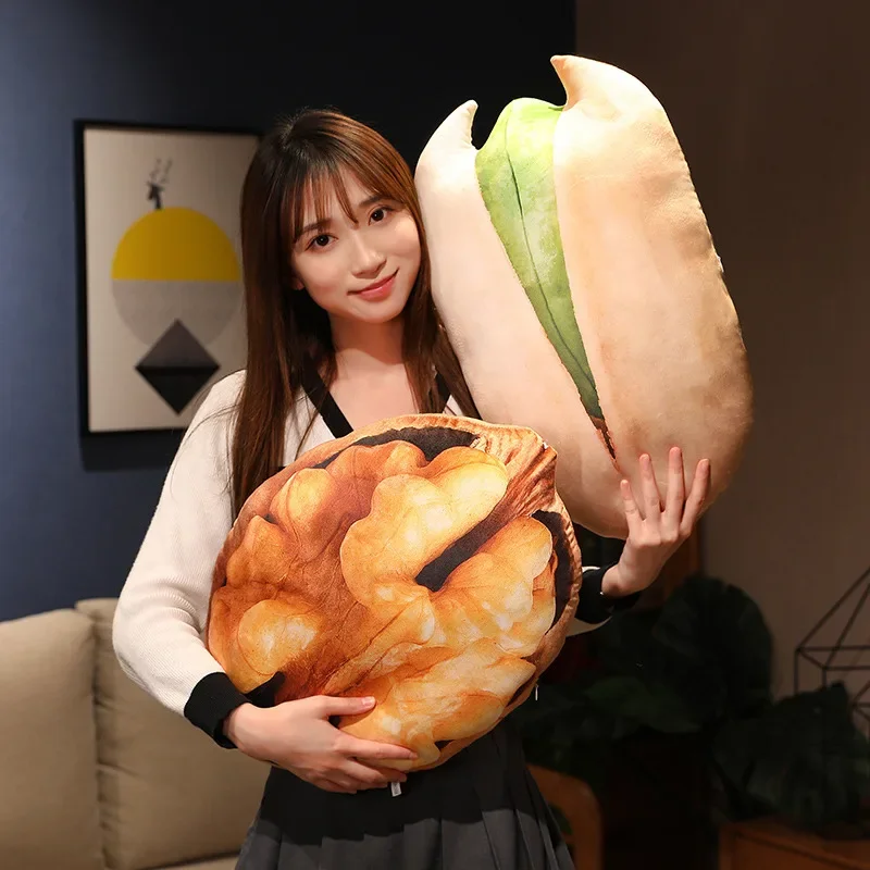 Имитация еды плюшевая подушка набивная с орехом желто-каштановый диван