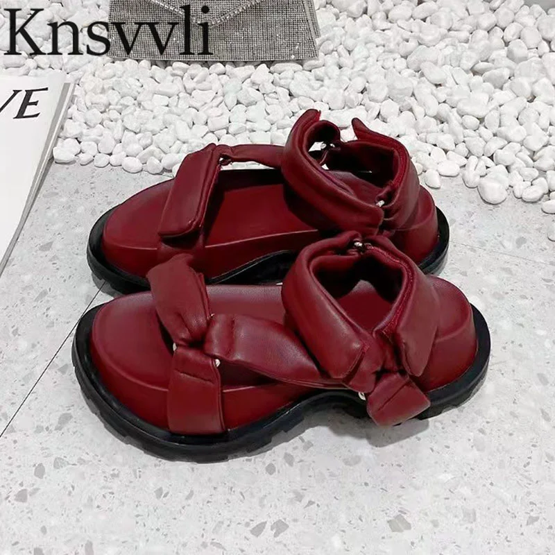 

Thick Sole Sandals Women Genuine Leather Hook & Loop Comfort Back Strap Round Toe Flat Shoes Woman Casual Open Toe Sandals Women