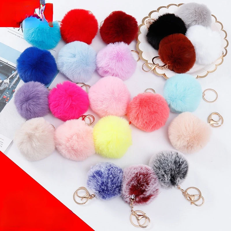22 color key ring combination set fur key chain rope alloy plush bag bag pendant otter rabbit furball accessories