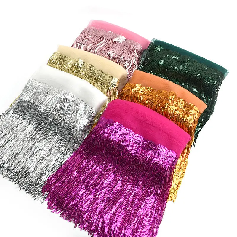 

4.5M 20Cm Colorful Sequin Tassel Lace Trim Ribbon Fringe Diy Handmade Dance Performance Clothing Decoration Material