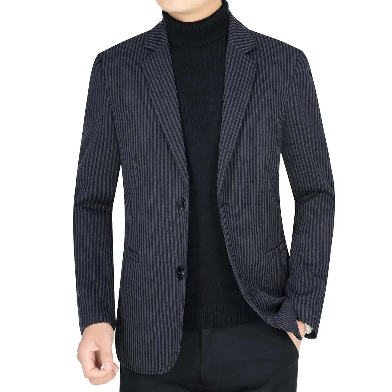 

Новинка 2023, модный мужской весенне-осенний повседневный костюм, куртки, мужское облегающее Деловое платье, блейзеры, мужские пальто в полоску с длинным рукавом I379