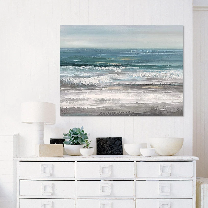 

Office Room Decorative Item Sea Wave Picture Art Hand-painted Oil Painting Canvas Large Wall Hangings Artwork Christmas Gift