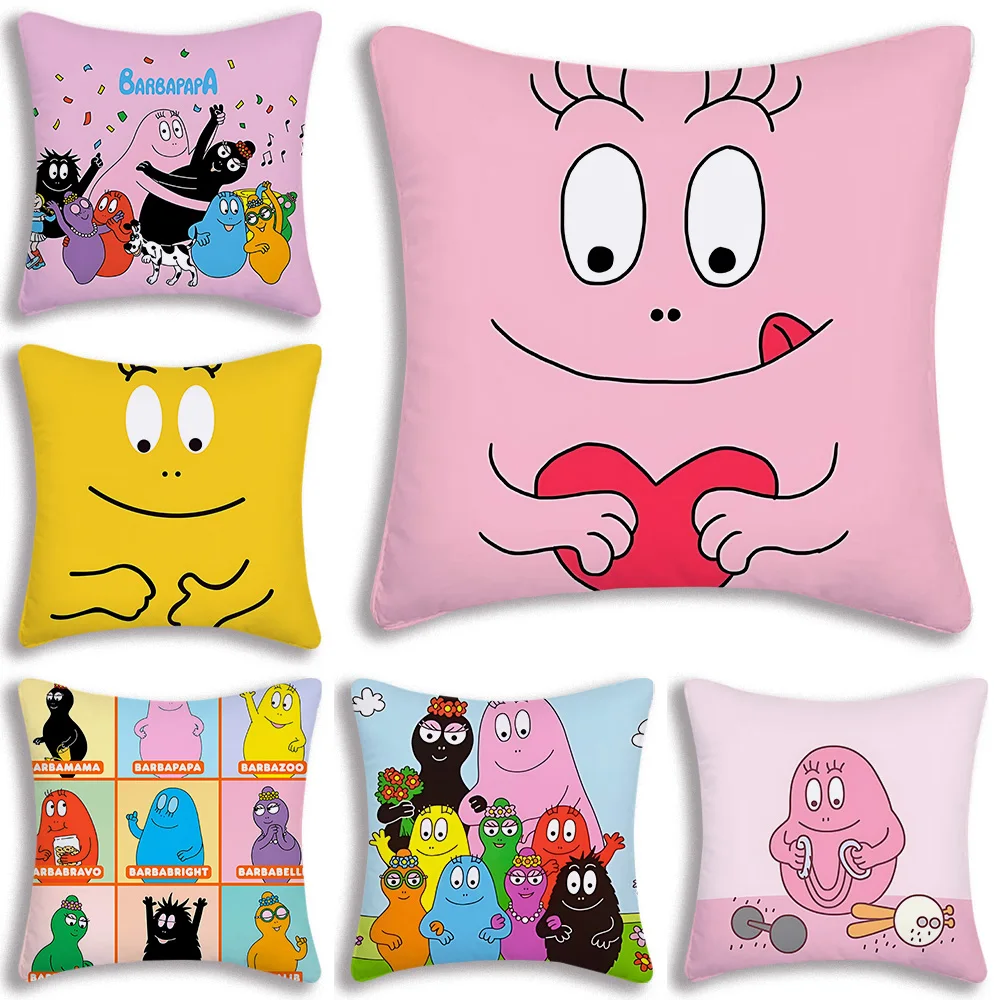 Cute cartoon B-B-Barbapapas Pillow Covers Cartoon Sofa Decorative Home Double-sided Printing Short Plush Cushion Cover
