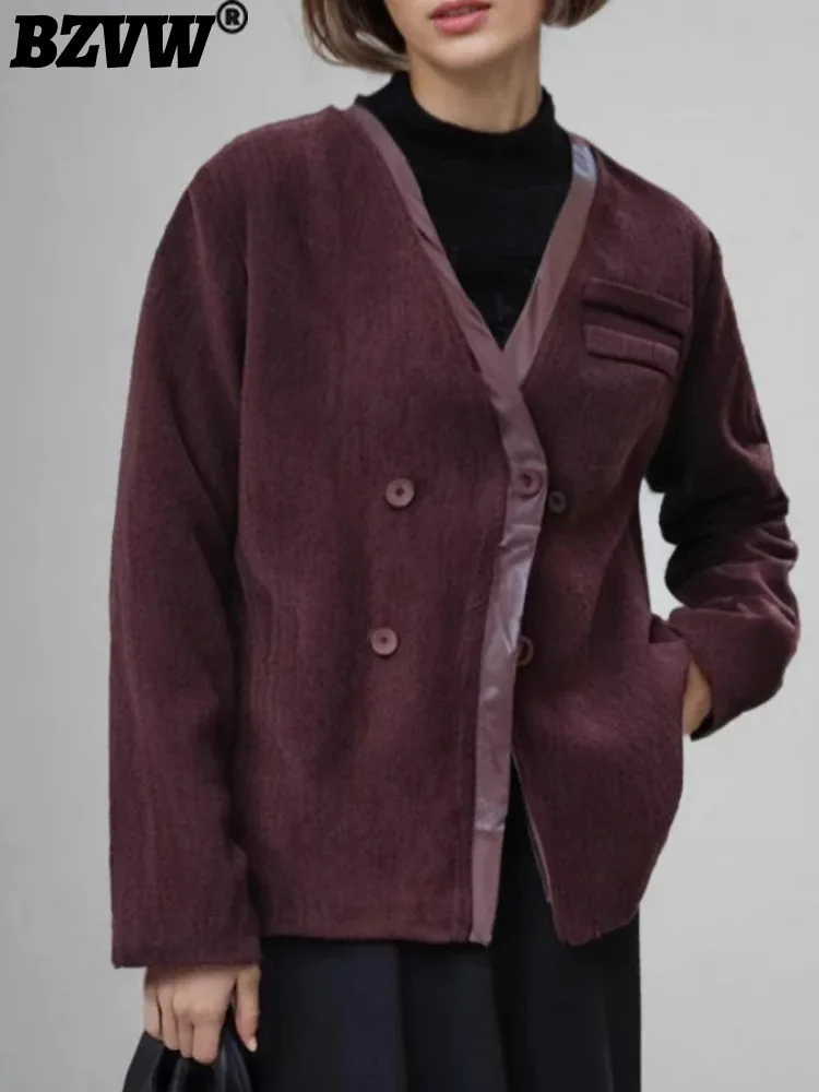 BZVW французский блейзер из искусственной кожи женский двубортный пиджак с