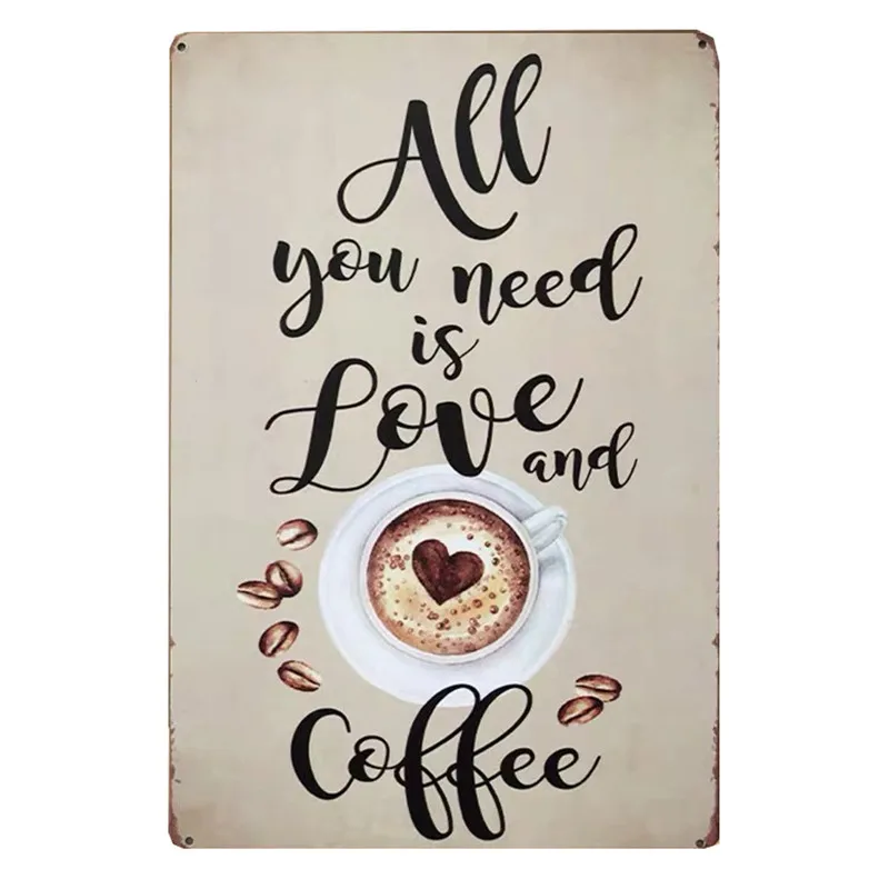 

30X20cm Vintage Metal Tin Sign Wall Art Plate Drink Coffee Metal Poster Bar Kitchen Pub Cafe Wall Decor Retro Wall Sticker