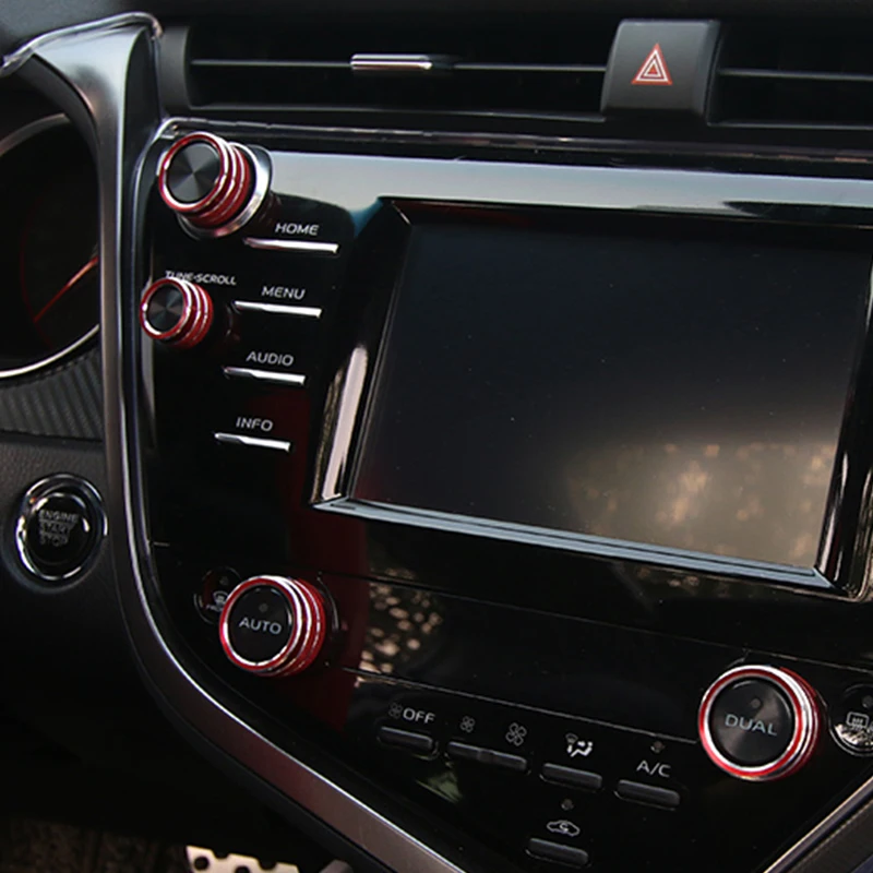 

5 PCs Car Air Conditioning Audio Function Button Circle Trim Decorative For Toyota Camry 2018 2019 2020 2021 Styling Moldings