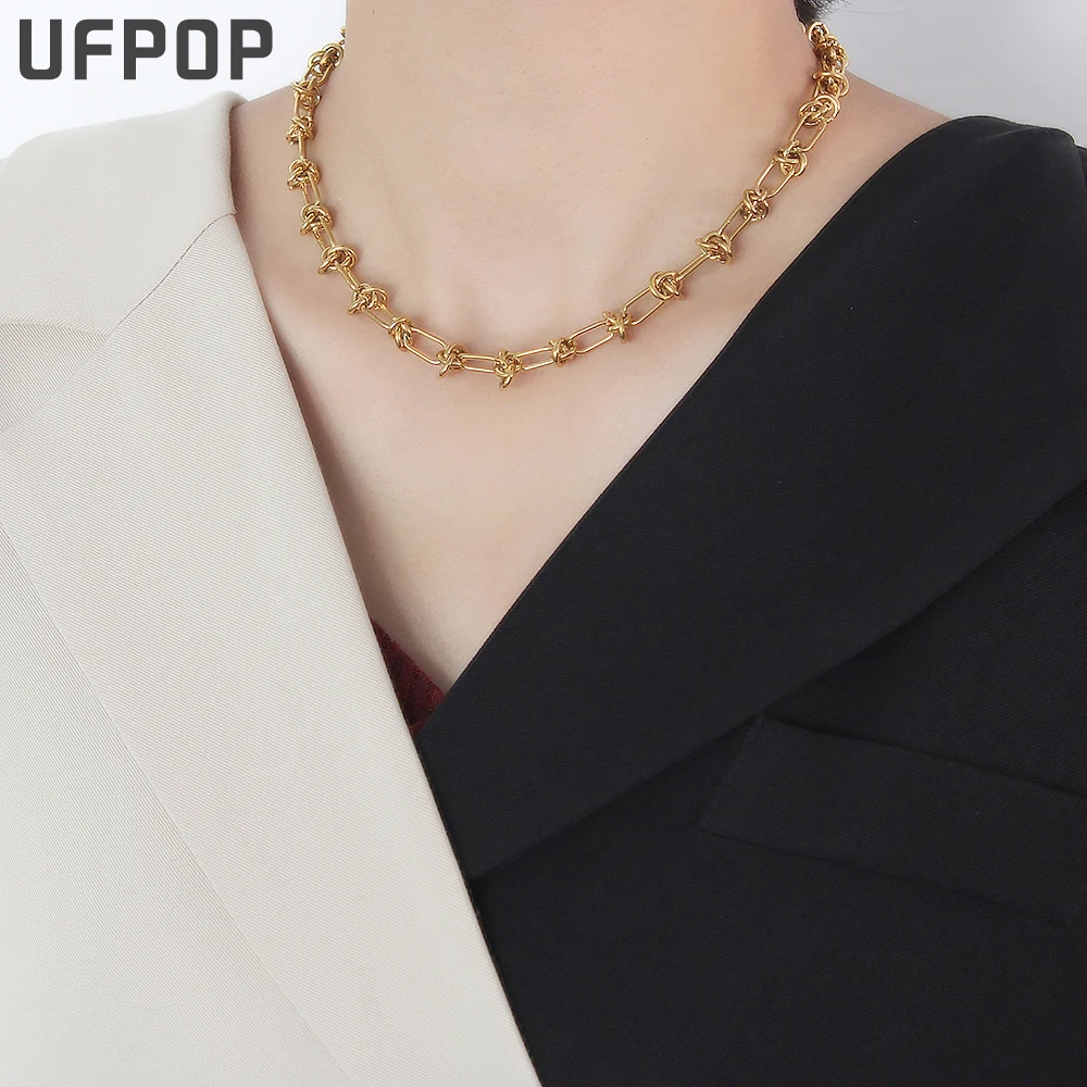 

Gold Color Chain Stainless Steel Bracelet Necklace Set Jewelry For Women Trendy OL Casual Party Gift Accessorie