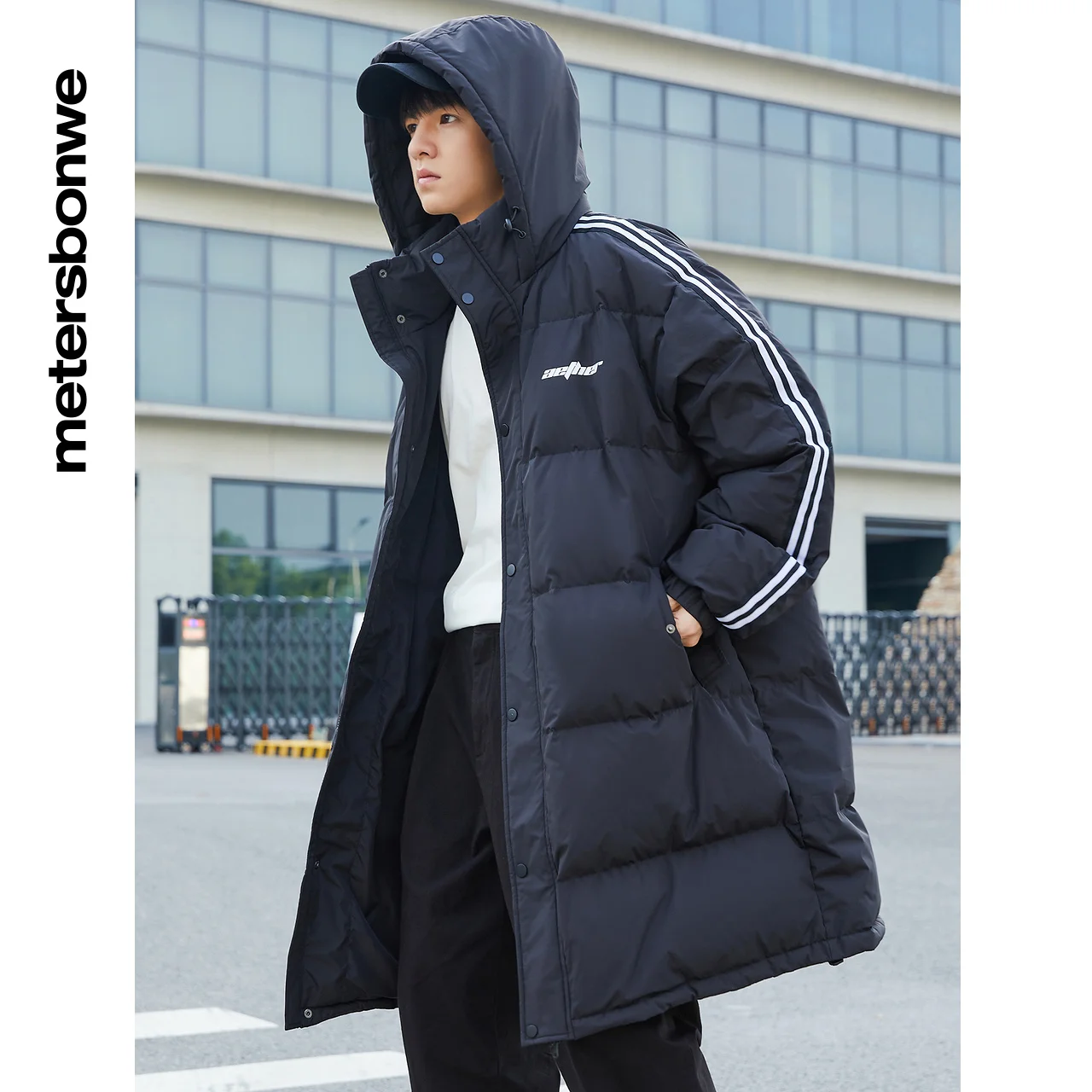 Metersbonwe Sport Down Jacket Men Winter Warm 80% Gray Duck Down Hooded Couple Anti-snow Medium Length Warm Down Coat Women
