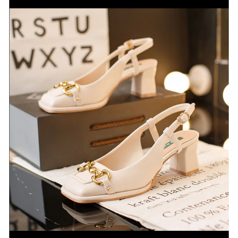 The New Summer Edition Of 2022 Women's Pure Color High-Heeled Shoes With Horseback Buckle Casual Fashion And All-Match Women