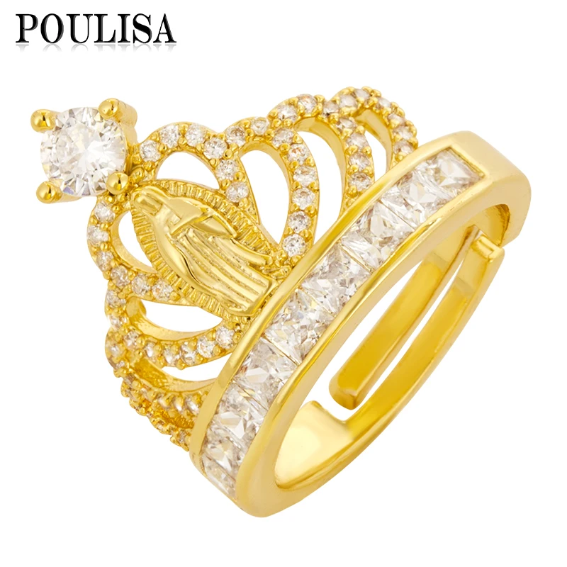 

Poulisa Gold Color Cubic Zirconia Crown Rings for Women Bridal Party Wedding Jewellery Delicate Female Ring Jewerly Gifts
