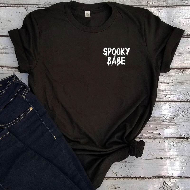 

Spooky Babe Halloween Shirt Witch Tshirt 2022 New Women Fashion Ghost Tee Funny Thanksgiving Graphic Tops Print O-Neck Vintage L