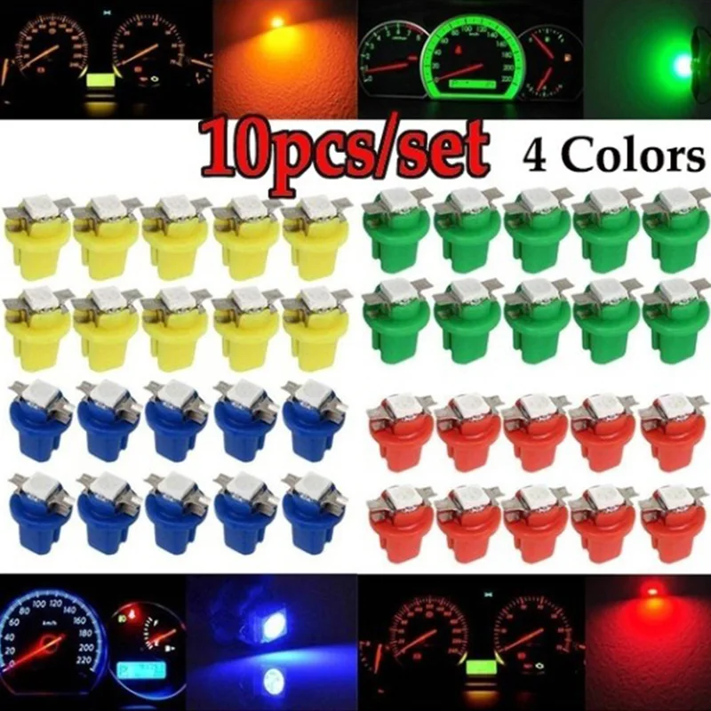

10Pcs T5 B8.5D Gauge 2-LED Car Dashboard Side Interior Dash Lights Bulbs Indicator