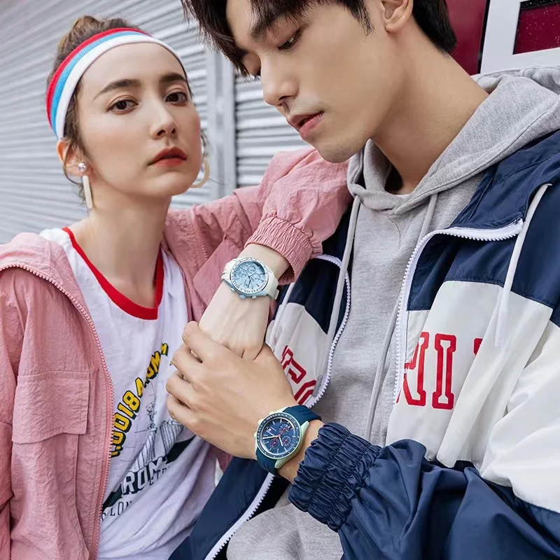 2023 Luxury Watches Man Fashion Sports Silicone Strap Chronograph Waterproof Moon Wristwatch Lovers Famous Brands Mark Fairwhale