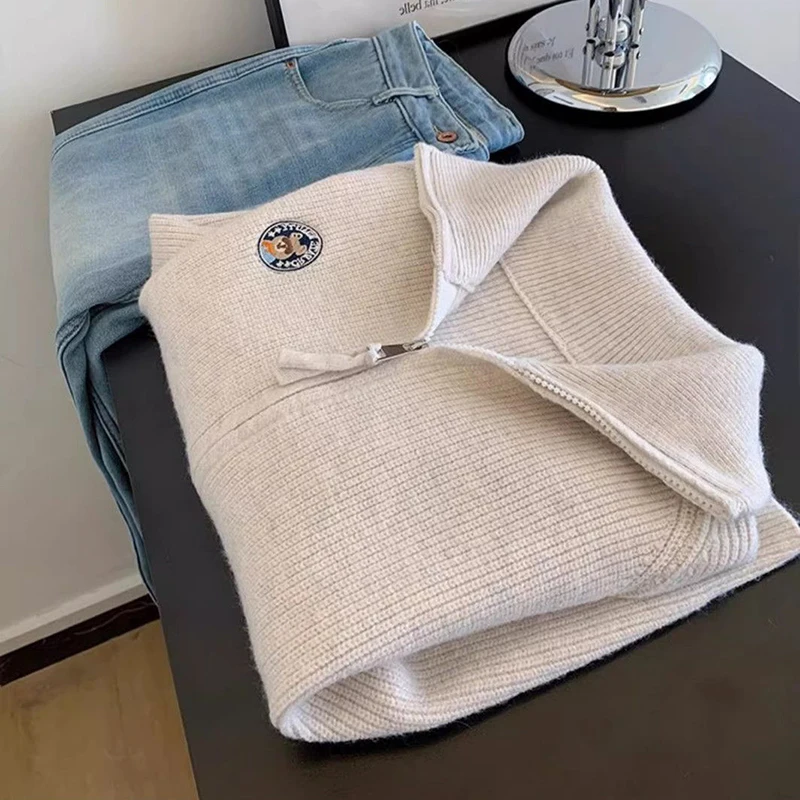 Серый вязаный свитер кардиган женский осенне-зимний новый пальто с отложным