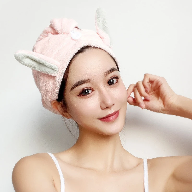 

Women Hair Towel Cap Cute Rabbit Ear Girl Shower Cap Super Absorbent Quick-drying Head Towel Bathroom Drying Hair Hat