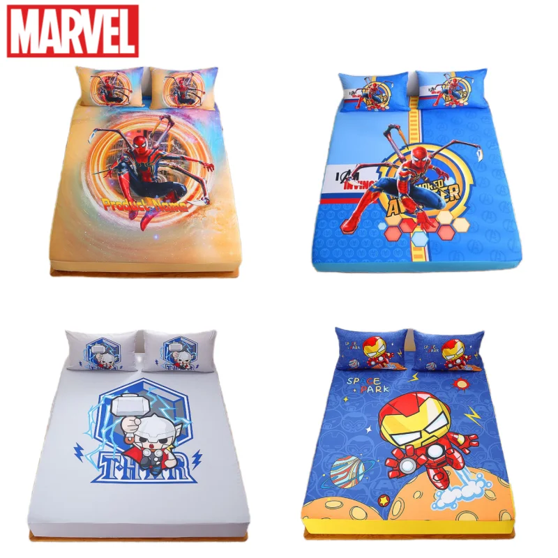 Marvel New Peripheral Cartoon Spiderman Iron Man Thor Bedspread Non-slip Mattress Cover Creative Fitted Sheet Bedding Wholesale