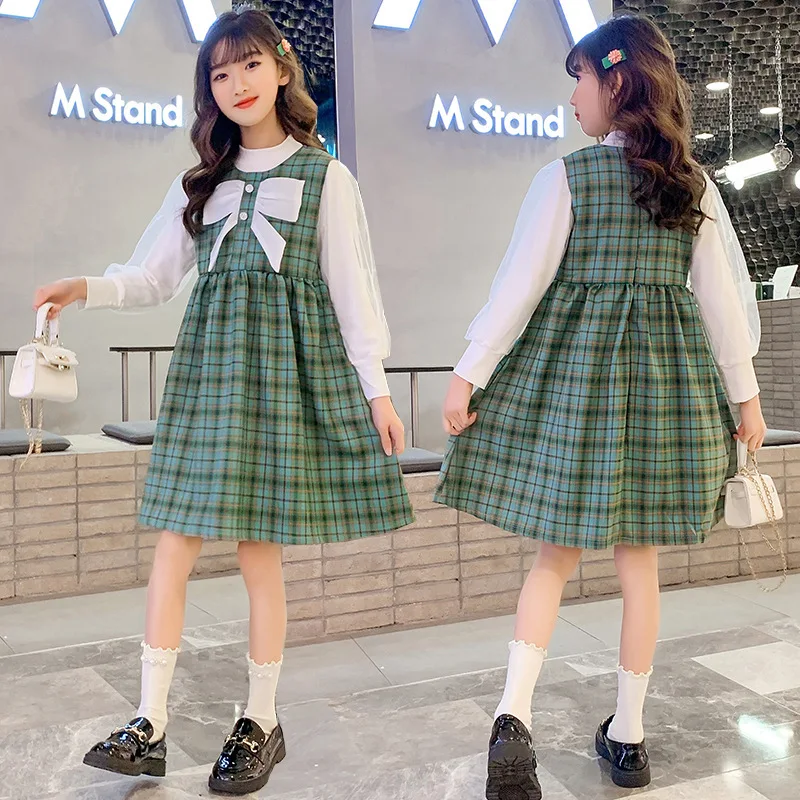 

Girls Clothing Set Spring Autumn Children Long Sleeve Shirts & Plaid Sleeveless Dress Suits Preppy Style Kids Girls Clothes