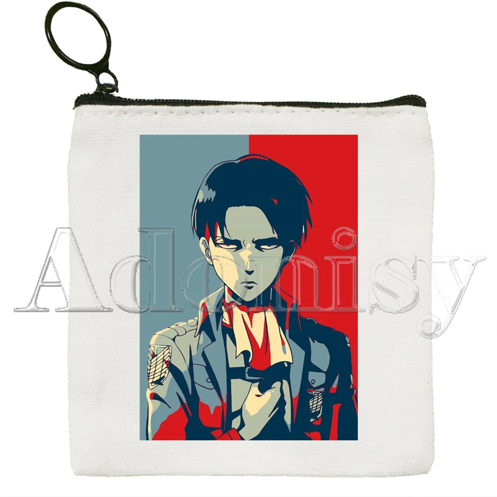Levi Ackerman Anime Attack on Titan Square Bag Coin Purse Storage Small Bag Card Bag Key Bag Coin Clutch Bag Zipper Key Bag