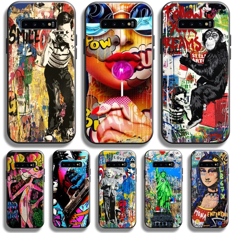 

Street Graffiti Oil Painting Phone Case For Samsung Galaxy S10 S10 Plus S10 Lite S10E Samsung S10 5G Liquid Silicon Carcasa
