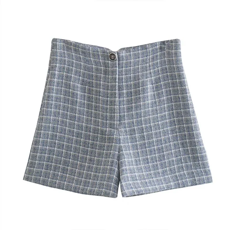 

2022 Summer Women Plaid Casual Shorts Veins Buttons High waist Female Elegant Street Shorts Clothes