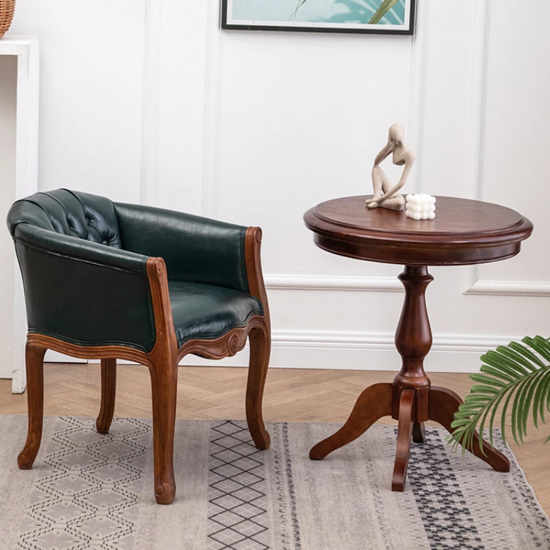 

Sofa Chair Retro Old Solid Wood European Cafe Dining Table Simple Leather Fabric Leisure Living Room Furniture