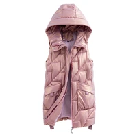 snow wear warm long waistcoat women winter waterproof vest hooded big pockets fashion glossy parka sleeveless jacket size 4xl