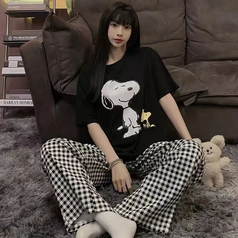 

Disney 2022 Aummer Women's Pajamas Cotton Soft and Comfortable Winter Short-sleeved Trousers Two-piece Casual Home Wear Set