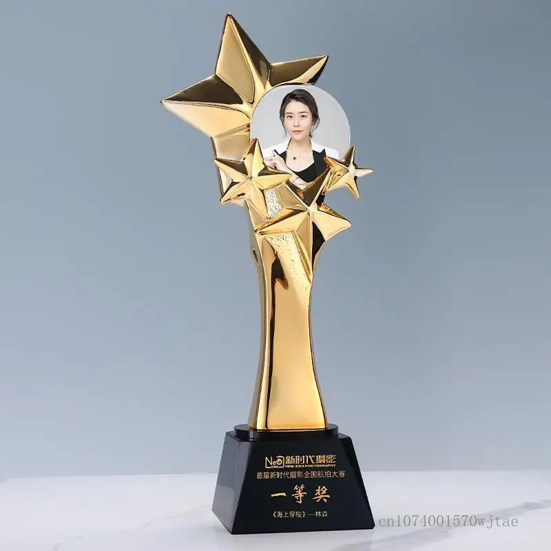 

1pc Customized Portrait Photo Color Printing Crystal Trophy Enterprise Excellent Employee Home Decor Award Honor Lettering Medal
