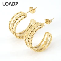 loadr 18k gold color stainless steel c shaped earrings for women simple fashion hollow stud ear rings wedding engagement jewelry
