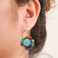 vintage silver women earrings turquoise natural stone bohemia drop earrings for women bridal engagement wedding jewelry gift