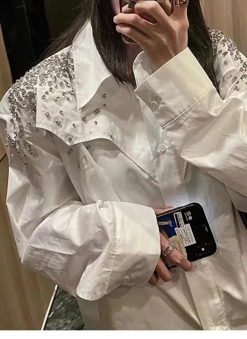 

Женская рубашка с бриллиантами Juice Snow, Белая Яркая модная Однотонная рубашка для весны, 2022