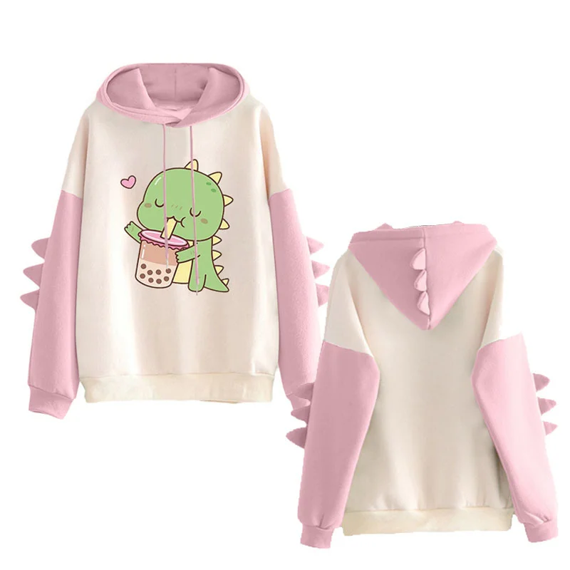 

Fashionable Dinosaur Printed Zipper Cartoon Hoodie Kawai Style Sweatshirt Cute Long Sleeve Winter Top ROPA Muji Jacket and Tie