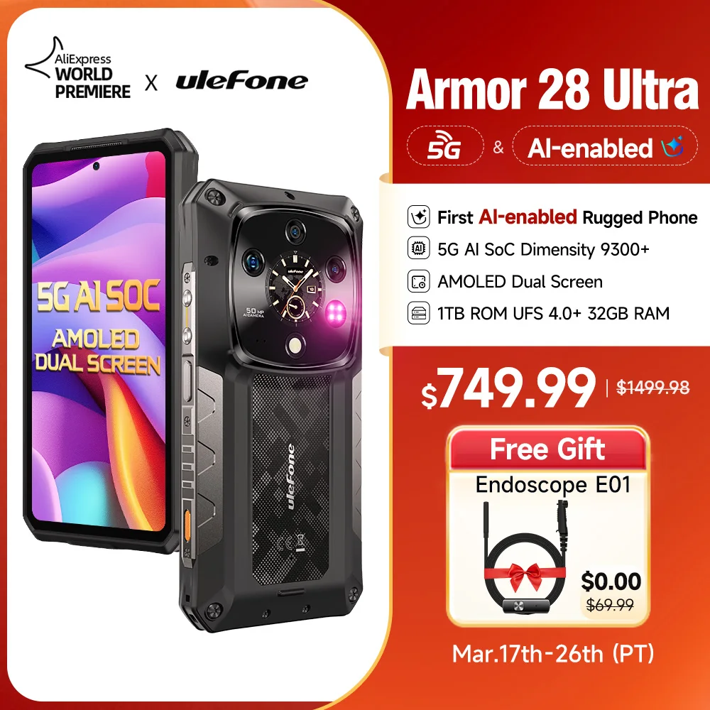 Прочный телефон Ulefone Armor 28 Ultra 5G AI, 1 ТБ ПЗУ + 32 ГБ ОЗУ ...
