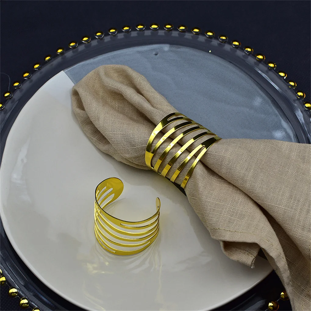 

Pack of 12 Wedding Party Napkin Ring Ornament Hollow Out Buckle Crafts Holder for Restaurant Cafe Canteen Silver