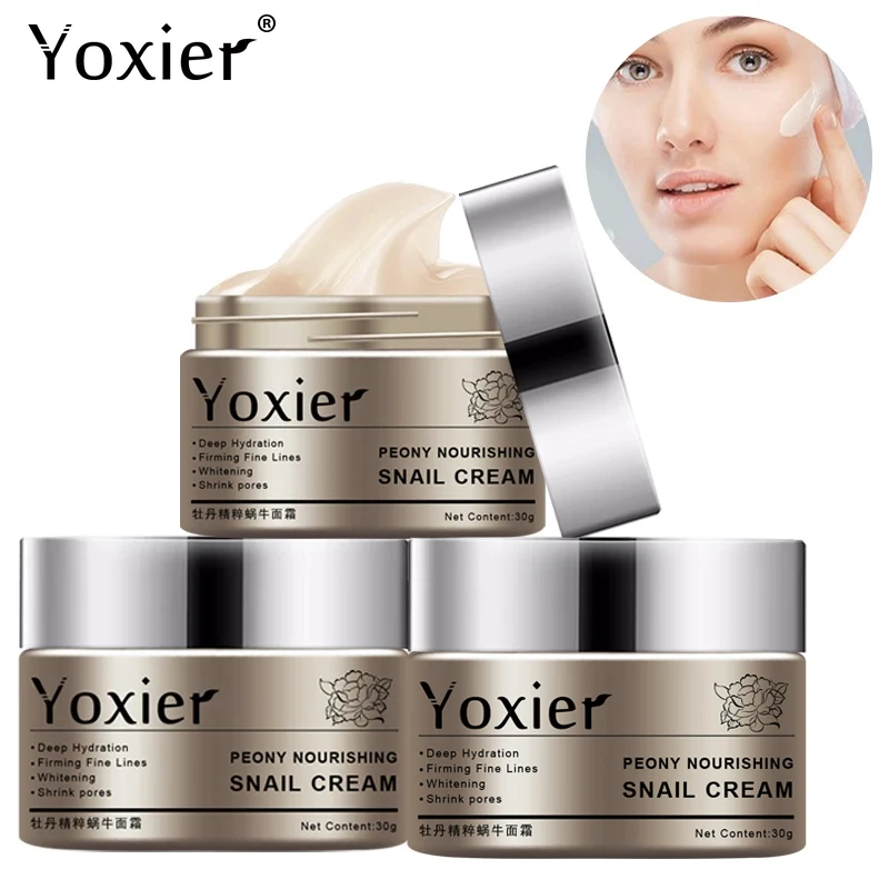 Yoxier 3Pcs/Lot Peony Nourishing Snail Cream Anti-Aging Face Cream Wrinkle Whitening Moisturizing Oil Control Skin Care