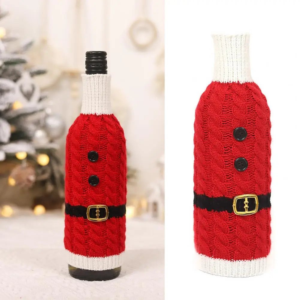 

Festive Wine Bottle Sleeve Festive Handmade Knitted Wine Bottle Covers Santa Claus Belt Elf Designs Reusable Xmas for Christmas