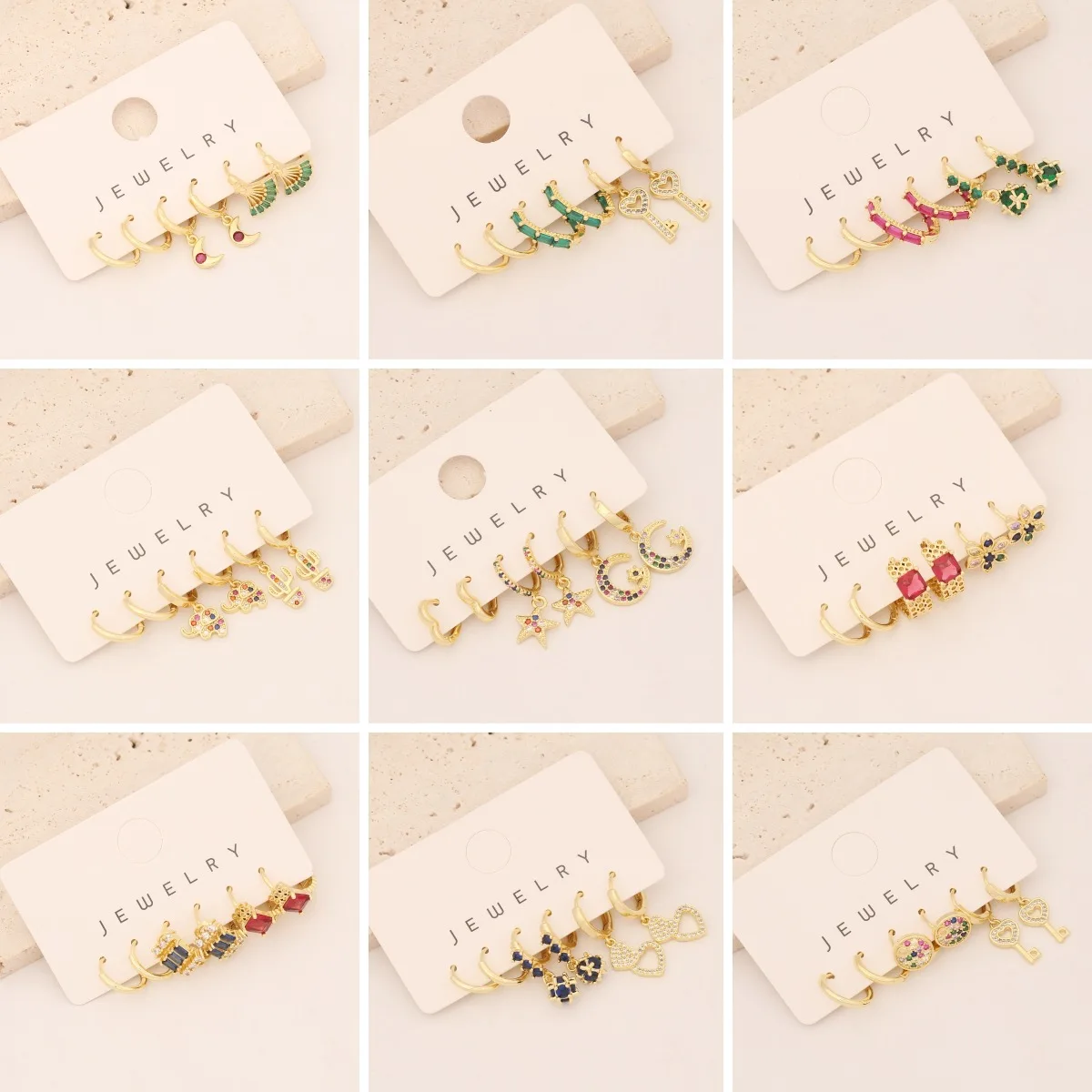 

Korean Jewelry Colorful Zircon Heart Drop Earrings Set for Women's Fashion Girls Sweet Hoop Earrings Party Gift