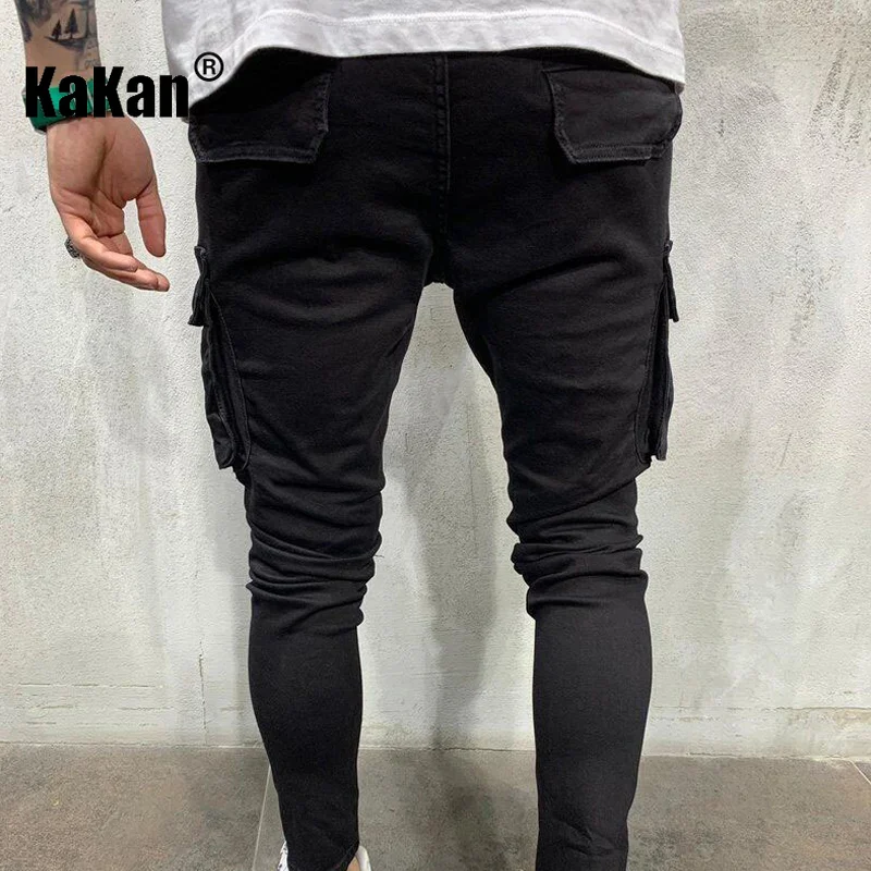 Kakan - New Black Slim Fit Small Feet Jeans for Men, Youth Popular Hand Worn Casual Long Jeans K40-8817