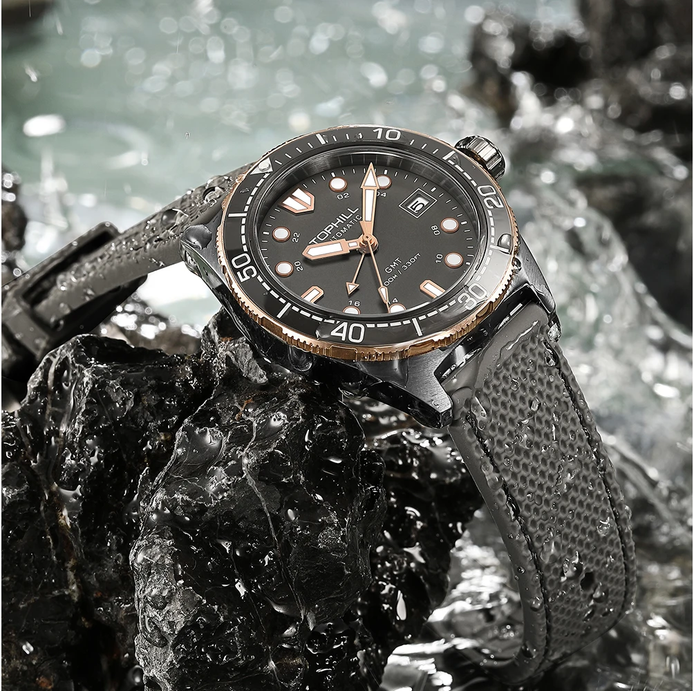 Фото Часы TOPHILL GMT, светящиеся часы с автоподзаводом, 100 м, водонепроницаемое сапфировое стекло №3