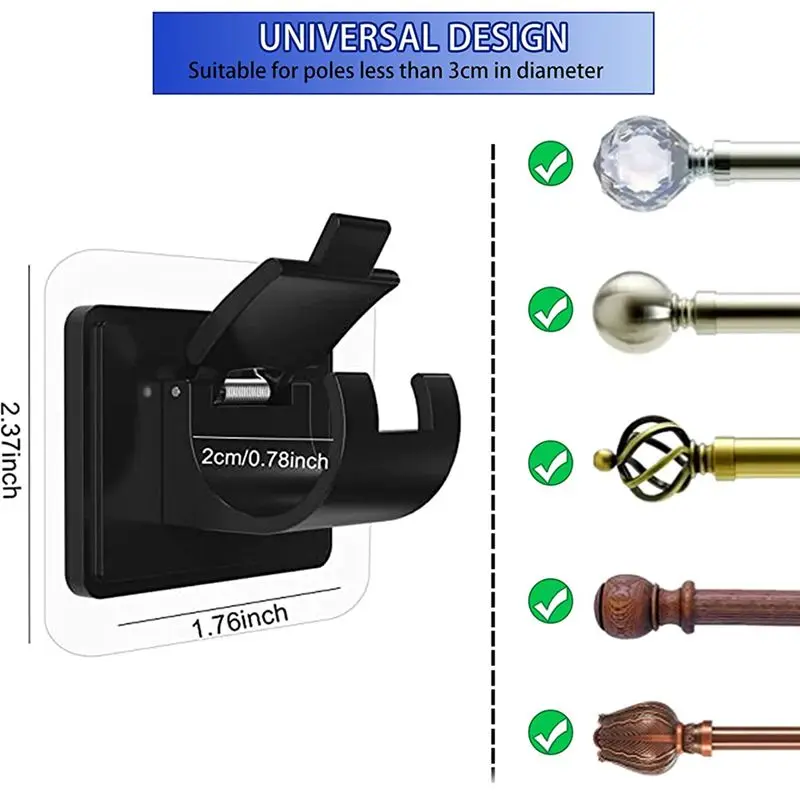 Фото onsale 8 шт. карнизы для штор, без дрели, кронштейны для карнизов, крючки, прозрачные держатели с крючками для домашней ванной комнаты и использования в отеле №4