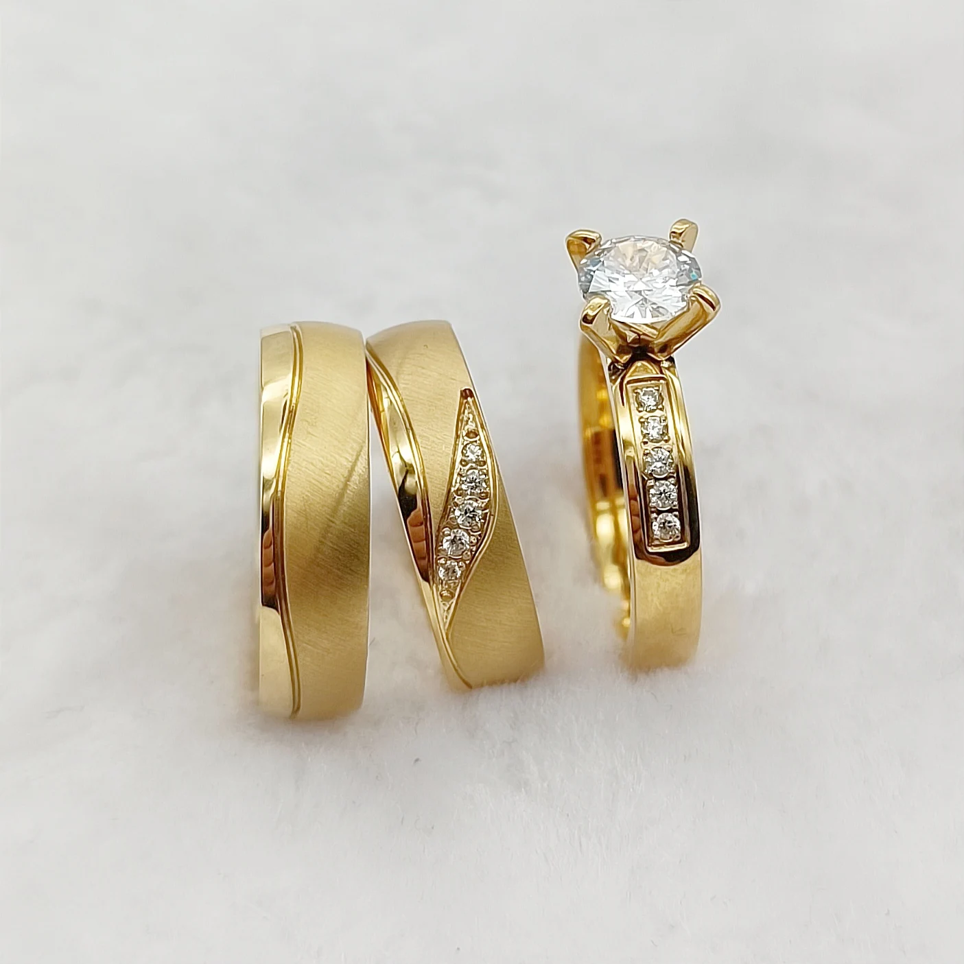 

3pcs Couples Wedding Rings Sets For men and women 18k Gold Plated Jewery cz Diamond Engagement Ring bijoux fantaisie